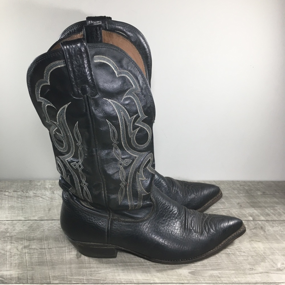 Nocona #1215 Men’s Vintage Black Leather Cowboy Western Snip Toe Boots Size 9.5